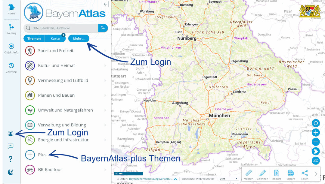 Oberfläche des BayernAtlas-plus