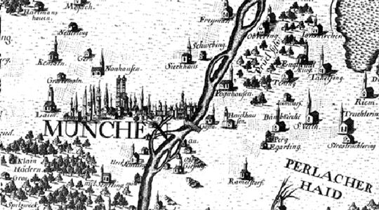 Ausschnitt aus der Großen Karte von Bayern mit München im Zentrum